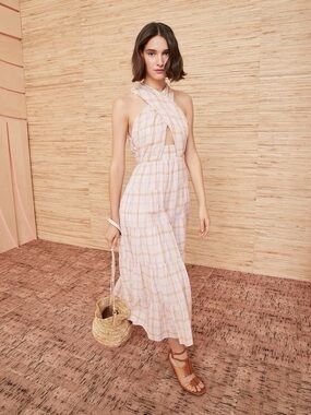 NWT $495 Ulla Johnson Dress Noelle Midi Dress Pale Lilac Plaid Sz 6